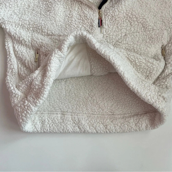 TOMMY HILFIGER Teddy Plush Sherpa Cream Fleece Quarter Zip Pullover Size Small - Picture 9 of 12